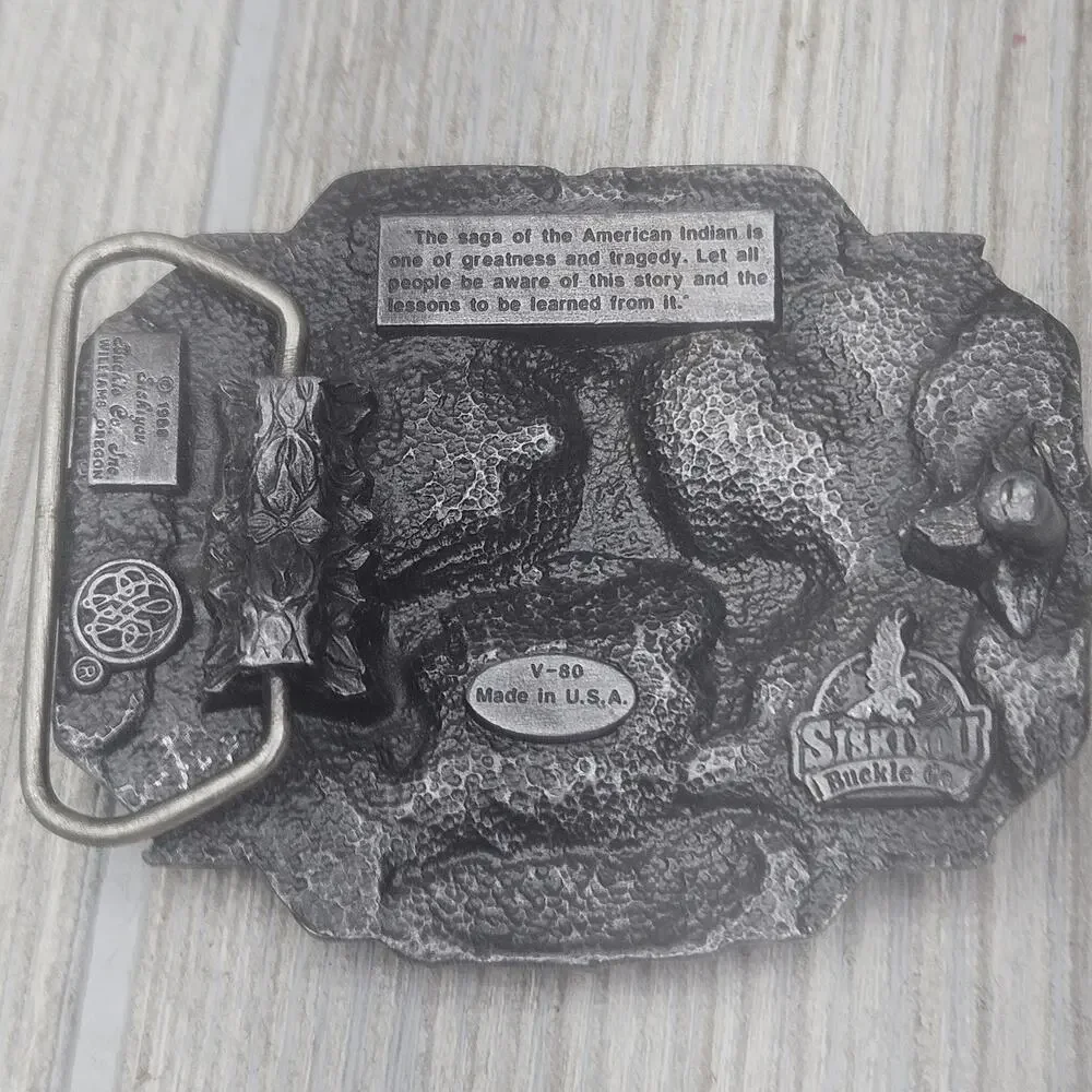 VINTAGE SISKIYOU (End Of Trail) BUCKLE Lone Warrior Native American 1988‎